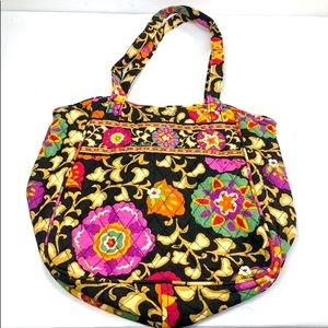 Vera Bradley Beautiful Floral Black Tan Pink Cotton Large Shoulder Bag